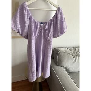 Lilac Purple Ballon Sleeves Sundress Summer Dress Size Xl